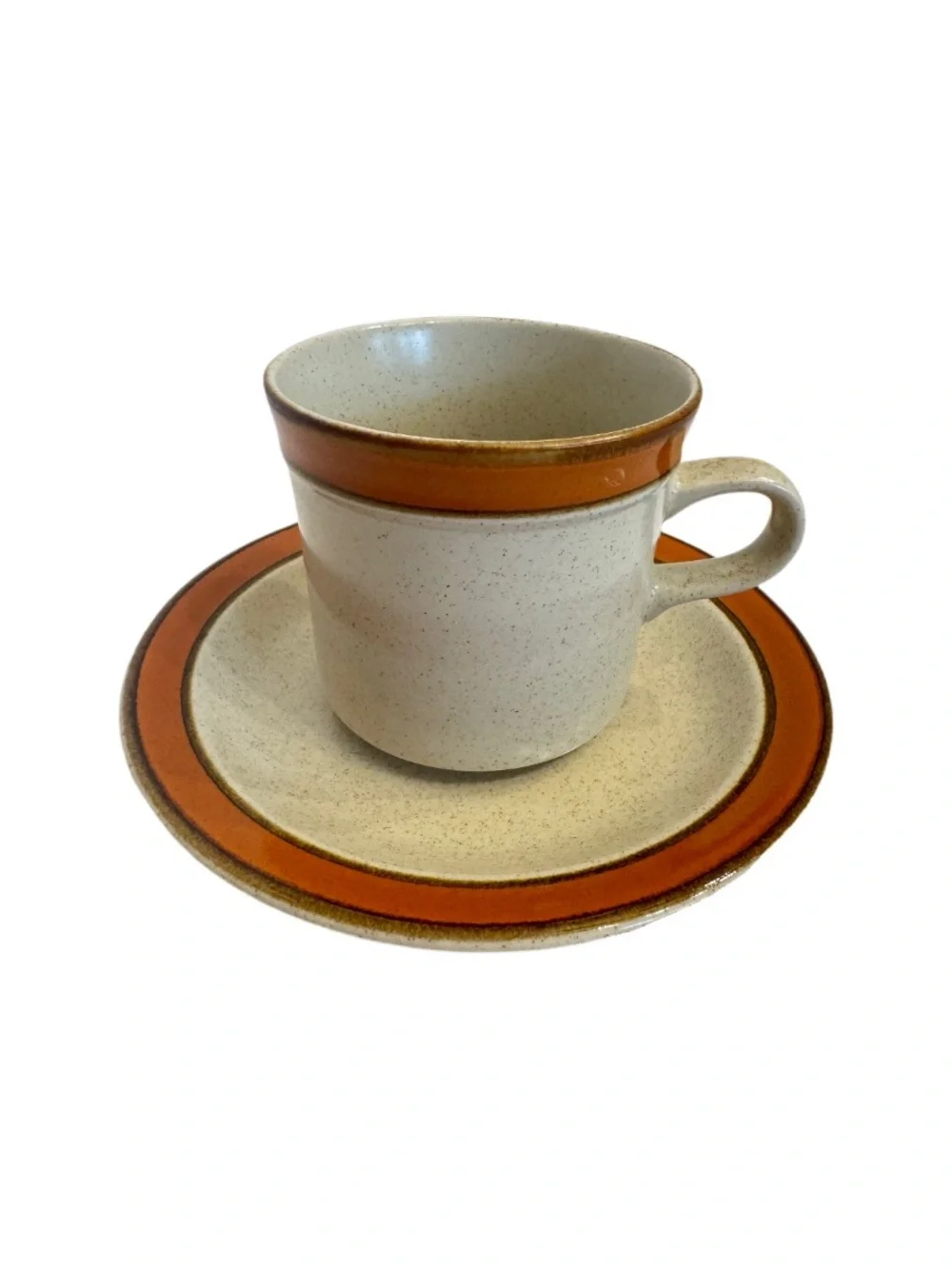 2 Sets of Sears Sahara Orange Flat Cup & Saucer Discontinued Stoneware Japan